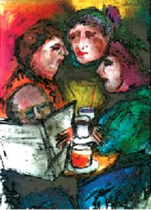 Gemälde - Personen sitzen im Cafe.